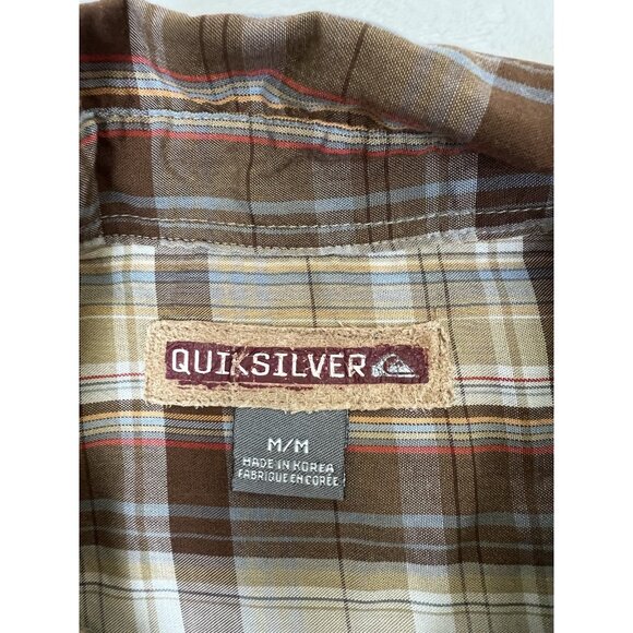 Vintage Quiksilver Short Sleeve Plaid Shirt Brown Surfing Y2K Size Medium - Picture 3 of 7